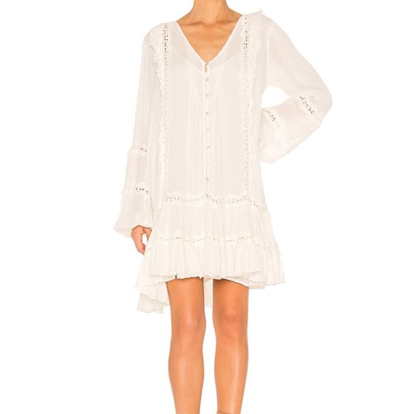 Free People Snow Angel Mini Dress Ivory, Long Sleeve - Picture 3 of 8